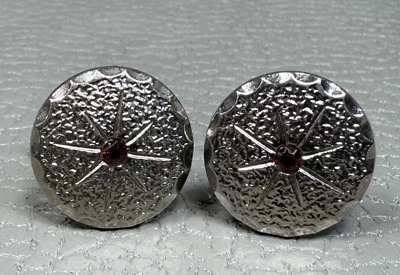 Vintage Gypsy Set Red Stone Star Point White Gold Plated Cuff Links  - Image 1 of 3