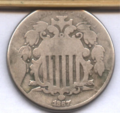 1867 SHIELD NICKEL * 3 LARGE OBVERSE CUDS * UNIQUE ERROR !! * VERY RARE * R10 - Image 1 of 4