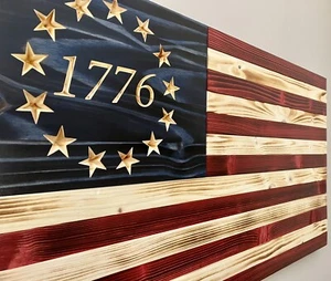 Handmade 1776 Betsy Ross Wooden American Flag by Eagle Wood Flag Company - Picture 1 of 5