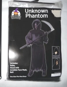 Desconocido Fantasma Horror Bata Parca Negro Niños Halloween Disfraz OSF NUEVO - Imagen 1 de 3