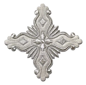 Greek Liturgical Embroidered Silver Cross Applique For Vestments - Picture 1 of 8