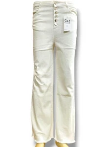 Six Button Every High Waisted Wide Leg G&Z White Denim Jeans - Picture 1 of 8
