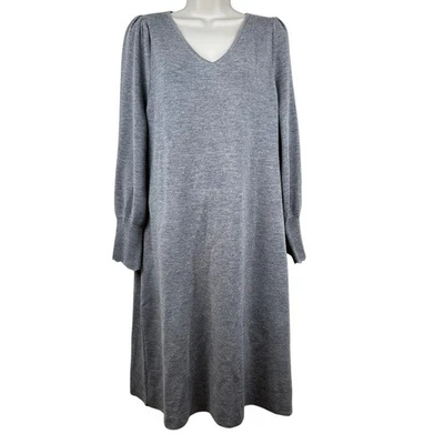 NUEVO Vestido Suéter Talbots Suave Merino Cuello en V Manga Larga Gris Talla 1X Clásico Foto 1 de 4
