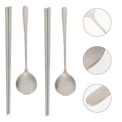 1 Set 6pcs Home Spoon in acciaio inox e bacchette Kit da tavola (argento) - Immagine 1 di 4