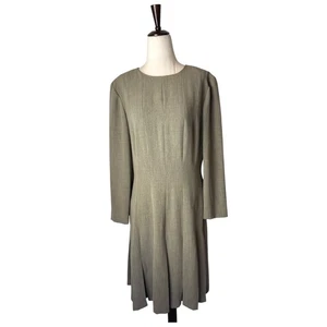 Talbots Dress Women 10 Tan Long Sleeve Pleated Skirt Knee Length Career Preppy - Picture 1 of 9