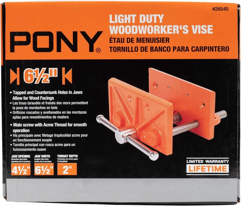 PONY Light Duty Woodworker S Vise 6-1/2 Cast Iron Chrome Bench Clamp 26545
