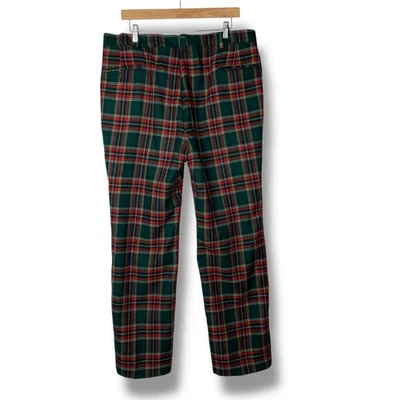 Vintage Mens Wool Tartan Red Green Plaid Pants Holiday Party Size 36 - Image 1 of 4