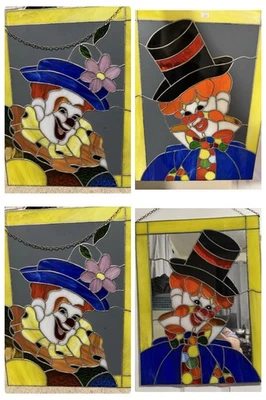 Par de colgantes de pared vintage de cuadros de payaso feliz Foto 1 de 4