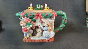 Vintage Fitz and Floyd Christmas Fireplace Teapot 1992 - Picture 1 of 9