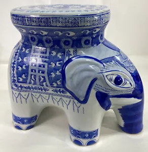 White and blue porcelain Chinese chinoiserie elephant Plant Stand 17x14x8" - Picture 1 of 10