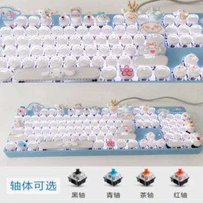 My Melody Cinnamoroll Kuromi Mechanical Keyboard Hot Swap USB Wired 87/104 Keys - Image 1 of 4