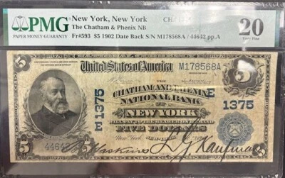 1902 $5 Note Fr# 593 PMG The Chatham & Phoenix NB - Image 1 of 2