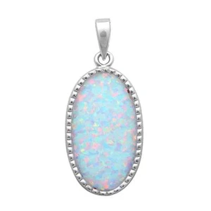 Solid Oval White Fire Opal .925 Sterling Silver Pendant - Picture 1 of 2