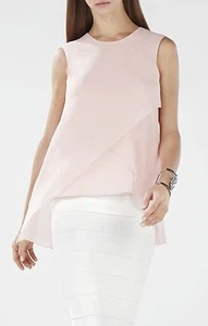 NEW BCBG WHISPER PINK LORIELLE ASYMMETRICAL DRAPE TOP RXI1T588/S338A SIZE M - Picture 1 of 4