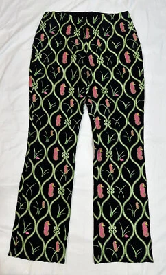 CJ Laing Palm Beach Women’s Size 2 100% Silk Black Sea Horse Embroidered Pants - Image 1 of 4