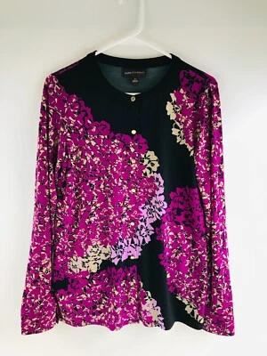 Blusa para mujer Dana Buchman talla S púrpura negra tostada floral Henley manga larga Foto 1 de 4