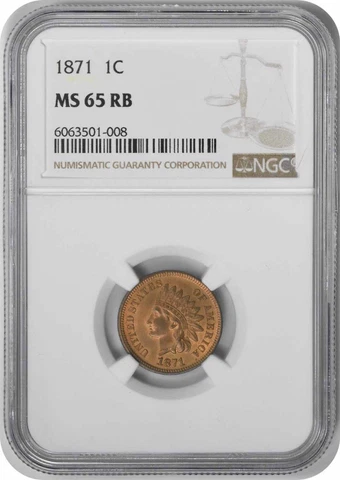 1871 Indian Cent MS65RB NGC Cover