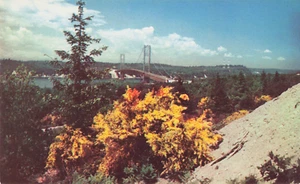 Postal cromada vintage puente estrecho de Tacoma Washington WA 866 - Imagen 1 de 2