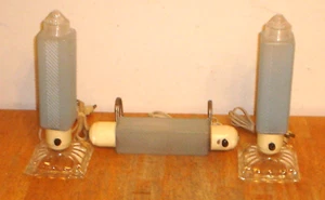 Vintage Art Deco 3 pc. Blue Bullet Torpedo Skyscraper Table & Headboard Lamp Set - Picture 1 of 20