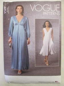 Vogue 1699 Easy Lined Dress Pattern Pockets 8-16 Bridal Evening V Neck Uncut FF - Picture 1 of 2