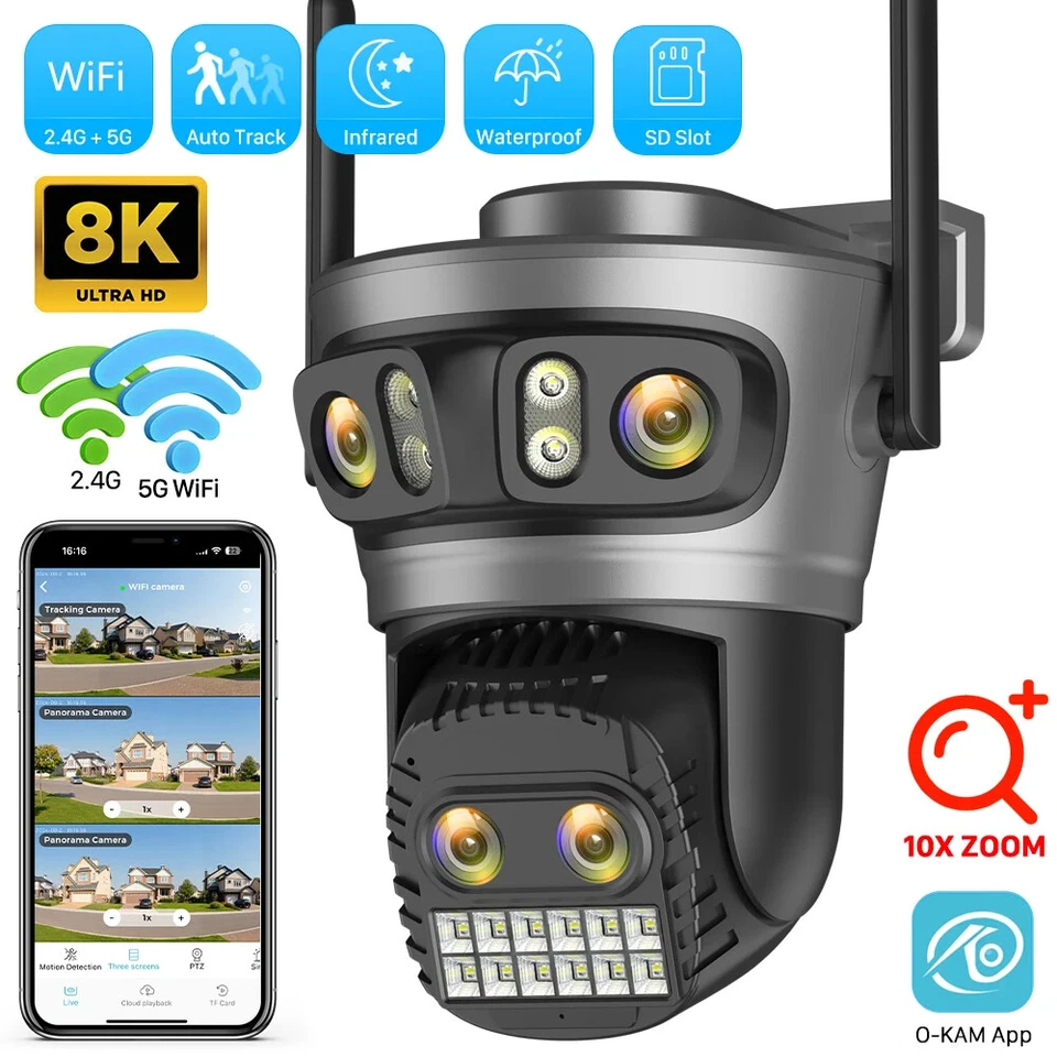 20MP 8K HD WiFi Camera 10X Zoom Four Lens 3-Screen Auto Tracking Security Home - Image 1 of 4