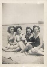 A DAY AT THE BEACH Women SMALL FOUND PHOTO Black+White ORIGINAL Vintage 210 48 C