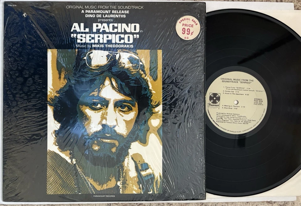 SERPICO OST Vinyl LP VG+ Mikis Theodorakis Paramount PAS 1016 SHRINK - Image 1 of 2