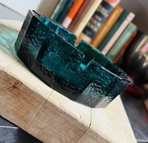 Vintage Mid Century Modern Blenko ? Glas schwerer Kiesel Aschenbecher türkis MCM blau - Bild 1 von 6