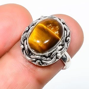 Anillo de joyería enchapado en plata de Sudáfrica ojo de tigre amarillo natural s.6.5 TR08-817 Foto 1 de 3