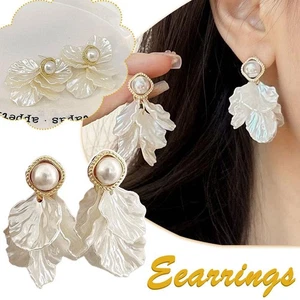 Fashion Unique Glossy Shell Flower Pendant Earrings Women Temperament Earrings ÷ - Picture 1 of 14