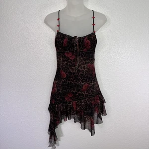 Urban Outfitters Kleid Damen XS Mesh Leopard Rose asymmetrisch Blumen Y2K Fee - Bild 1 von 13