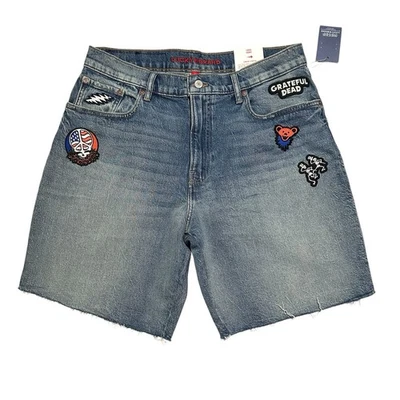 Lucky Brand X Grateful Dead Para hombres NUEVO Pantalones Cortos Sueltos de Denim Con Parches Talla 33 Rock Foto 1 de 4