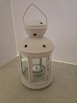 IKEA Rotera Hanging Lantern White Tea Light Candle Holder Metal & Glass Used - Image 1 of 4