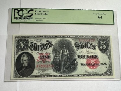 1907 $5 Legal Tender FR-83- "WoodChopper" - Graded PCGS 64- very Choise new - Image 1 of 4