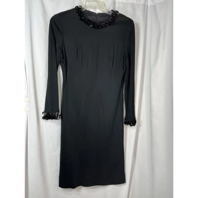 Vestido de cóctel negro pequeño con ribete brillante vintage de los años 70 manga larga talla M hecho en unión Foto 1 de 4