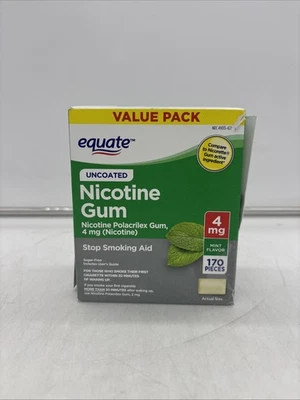 Equate Nicotine Gum Uncoated Mint Flavor 4mg 170CT Free Shipping Exp 2026+ - Image 1 of 2
