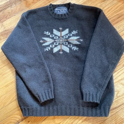 Vintage 90s Abercrombie & Fitch Knit Wool Blend Snowflake Sweater Medium - Image 1 of 4