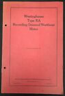 Westinghouse Electric / 1918 Książka instruktażowa Westinghouse Typ RA Nagrywanie