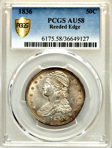 1836 Reeded Edge PCGS AU58 ◉ Mintage 1,200 ◉ Superkey ◉ Bust Half Dollar ◉ 50C Cover