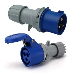 16 AMP 240 V Standort Nachlaufstecker & Buchse 3 Pin Haken 16A 240 Volt Haken Up - Bild 1 von 7