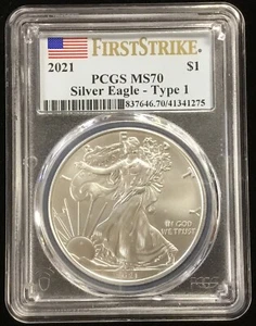 2021 American Silver Eagle $1 Coin Type 1 PCGS MS 70 First Strike - Picture 1 of 4