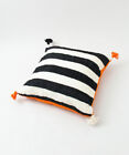 DARKROOM Cushion Berber Striped White Black Orange Size 18" X 18"