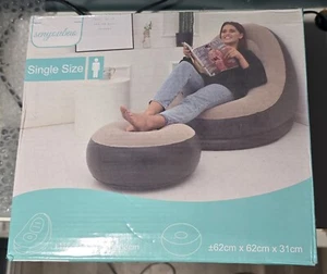 Inflatable Lounge Chair + Ottoman Set Gaming Camping Chair Single Size Brand New - Picture 1 of 3