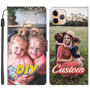 Custom Leather Flip Wallet Case Cover Personalized For Huawei Honor Xiaomi Redmi - Picture 1 of 10