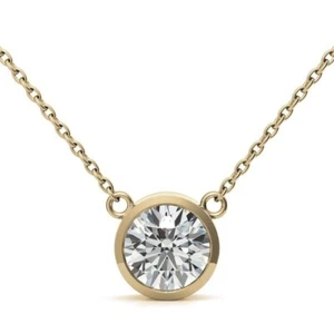 Collar de oro amarillo de 18k de 1 quilate de diamantes de corte redondo IGI GIA HRD colgante cultivado en laboratorio - Imagen 1 de 8