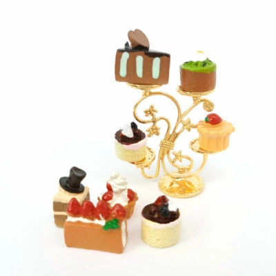 9PC 1:12 Scale Dolls House Miniatures Four-tier Cake Stand with Cake Furniture - Image 1 of 4