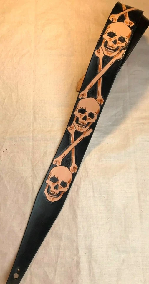SKULLS  Theme - original handcrafted leather guitar strap  - Image 1 of 1