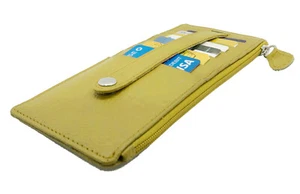 Beige Leather Women's Multi Cards ID Holder Stacker Wallet with Zip Pocket New - Picture 1 of 9