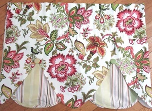 Waverly Jacobean Navarra Raspberry Floral Stripe Valance Peek-a-Boo 53 X 18 New - Picture 1 of 4