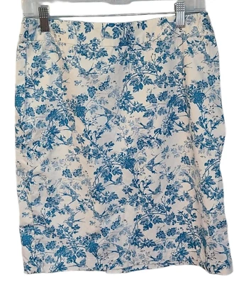 Falda Garnet Hill Para Mujer 6P Azul Floral Hasta la Rodilla Naturaleza Aves Artística Preppy Foto 1 de 4